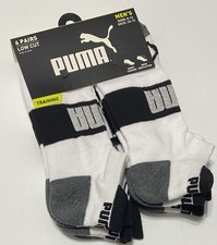 Puma Men's Training 6-Pair Low Cut Socks Large 8-12  White with Black/Gray