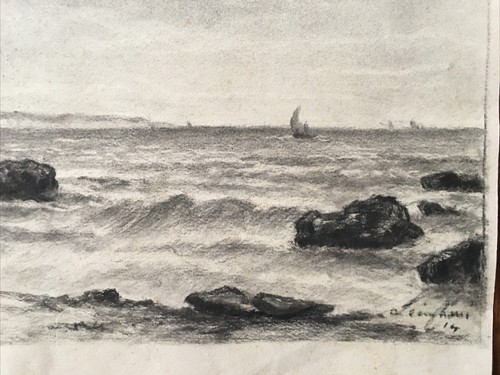 " Paesaggio Marino, Barche " Disegno Carboncino Antico, Firmato? Datato 1914 - 第 2/10 張圖片