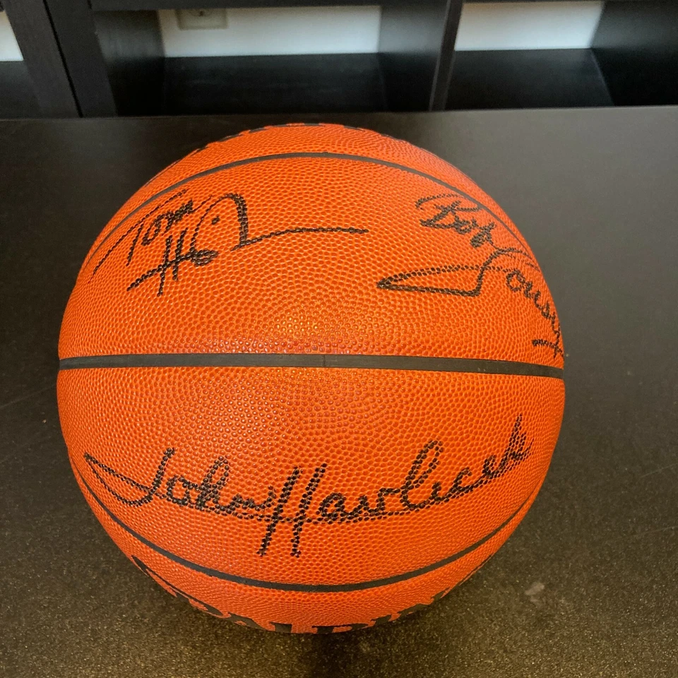 Red Auerbach John Havlicek Bob Cousy Celtics Legends Signed Basketball JSA COA  - Image 4 of 4