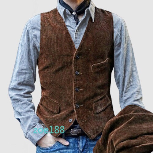Men's Tooling Vest Corduroy Vest Casual Jacket British Style Waistcoat Western - Picture 14 of 24