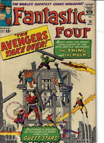 Fantastic Four 26 Hulk Avengers VG/F 1964 Glossy Classic Kirby Cover