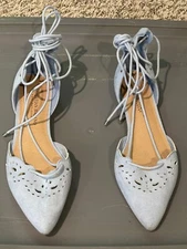 Christian Siriano for Payless Women's Suede Flat Shoes Baby Blue High Lace Sz6.5