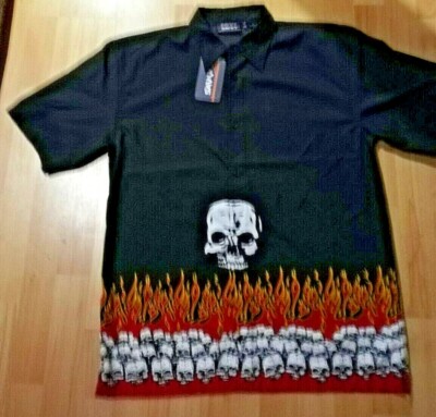 SCULL Fire SAVVY Hemd Shirt Skull Feuer Biker Metal Rock Hemd kurze Ärmel Gr. S