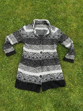 Vintage Ruff Hewn Grey Long Buttoned Abstract Cardigan Sweater Size Large