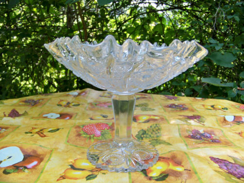 Vintage Crystal Footed Fruit Bowl Pedestal Compote Serving Dish Clear Glass 