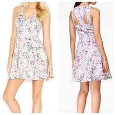 Guess digital floral zip front multicolor fit and flare dress cut out back sz 8