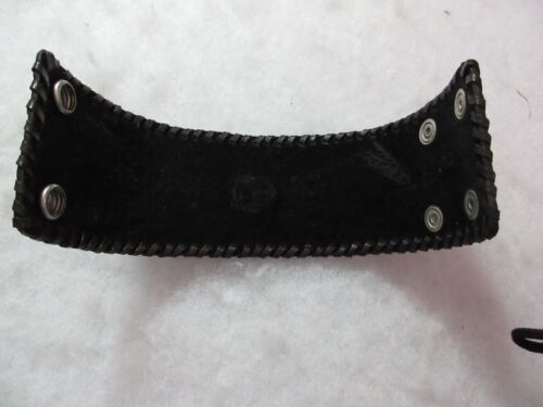 Bracelet 2 Tone Sunburst 2" Wide Brown Leather Blue Stone Snap Closure 7.5-8.5" - Picture 8 of 10