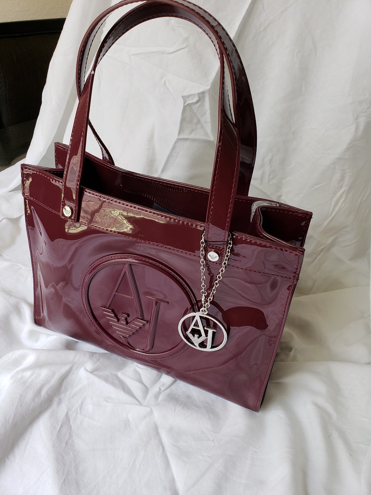 Beautiful ARMANI JEANS purse pvc burgundy women tote/shoulder with dust