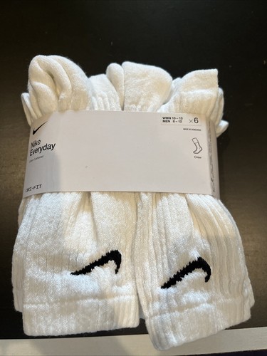 NEW Nike Everyday 6 Pack Dri-FIT Crew Socks White Size Large - Picture 1 of 5