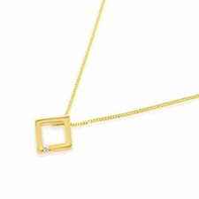 Diamond Shape 14 Karat Solid Gold Necklace Pendant on Chain With 0.03 Ct Diamond