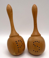 Vintage Wood Maracas MCM Salt  Pepper Shakers Made in Spain Unique Slanted