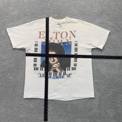 Vintage Elton John Live in Concert Band T-Shirt Mens XL White THRASHED 90s VTG - Picture 16 of 17