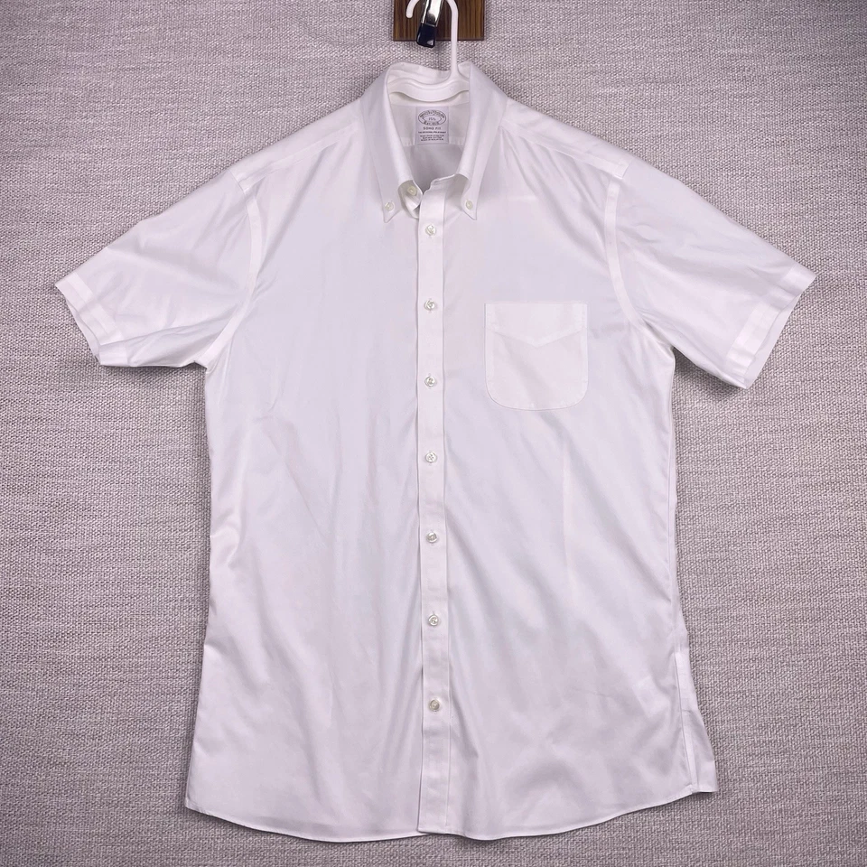 Brooks Brothers 1818 Shirt 15.5 Mens S/S Button Down Soho Solid White EUC - Image 2 of 4