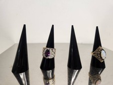 BLACK ACRYLIC POINTED CONE SINGLE RING JEWELRY DISPLAY STAND HOLDERS SET 5