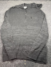 Calvin Klein Men's Heathered Gray Knit 1/4 Zip Logo Hooded Hoodie Pullover XL