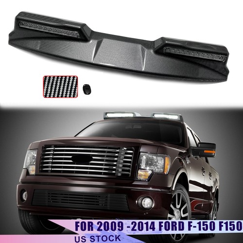 Front Roof Spoiler w/ LED Light Lamp For 2009-2014 Ford F-150 F150 Carbon Look