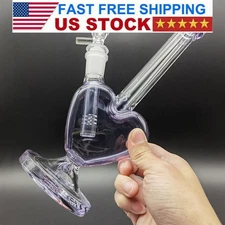 💗23cm Glass Hookah Purple Heart Bong Smoking Pipes Water Pipe W/ 14mm Bowl