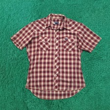 Vintage Wrangler Pearl Snap Shirt Mens Large Red Plaid Short Sleeve USA Made
