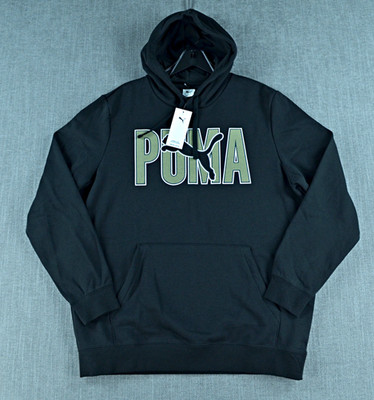 Puma Hoodie Men's XL Black Essentials Overlap Long Sleeve Pullover Logo NWT