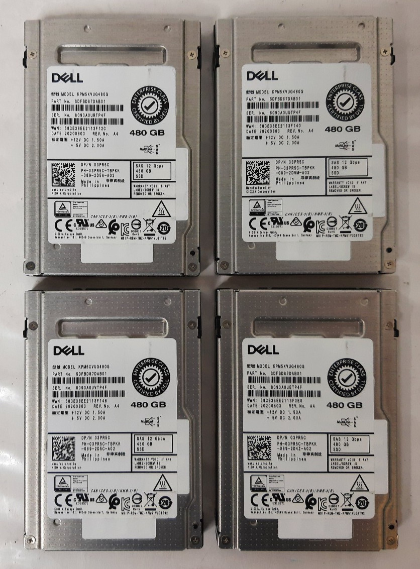 Lot of (4) Dell Toshiba KPM5XVUG480G 480GB 2.5