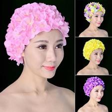 Woman Floral Ladies Swim Cap Petal Retro Swimming Hat Flower Bathing Cap Vintage