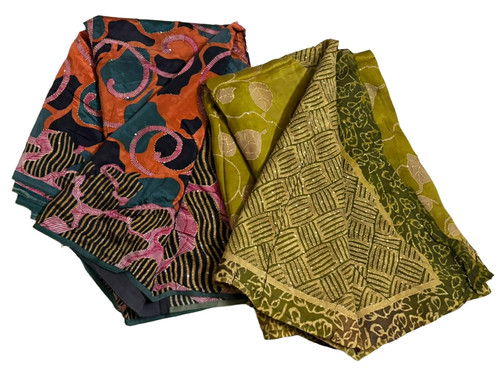 Silk Dress Saree Indian Lot of 2 Printed Sewing Home Decor Green Vintage Sari 5Y