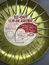 Mid Century Metal Ez-out Ashtray W Spring Coil Cigarette Rests Clip On Nos