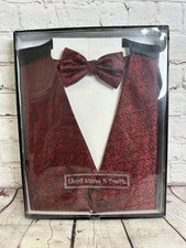 LLOYD ATTREE SMITH Men s Waistcoat Bow Tie Size M Maroon Formal Wedding Occa