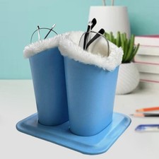 Lined Eyeglasses Holder Glasses Stand Case PU Leather Anti Scratch Double Head