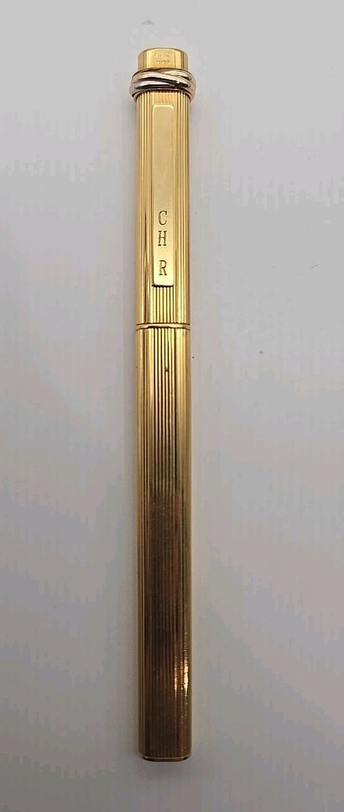 Must de Cartier Trinity Vendome Ballpoint Pen Gold Plate Pinstripe