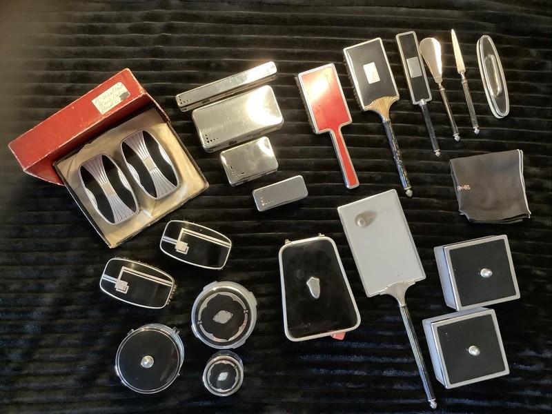 Vintage Art Deco Vanity Items Black Enamel Bulk Estate Items