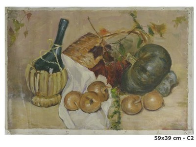 Gemälde Ad Öl Auf Leinwand Natuta Stillleben Vintage Frucht Fiasco Wein Bild C2