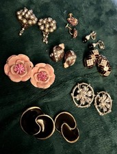 Vintage Mixed Lot Clip-On Screw-Back Earrings 8Pair Multicolor Glass Enamel
