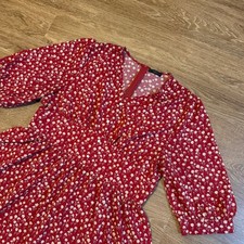 Shein Floral Midi Dress Womens 2XL Red Puff Sleeve V Neck Casual