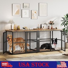 87" Double Dog Crate with Divider, Extra Large Dog Kennel Furniture for 2 Dogs