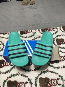 ADIDAS ORIGINALS MEN'S ADILETTE TREFOIL SLIDES ~SIZE 9 GREEN/BLACK