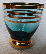 Antique Mid-century Czech Bohemian Aqua/ Gold Cordial Glass.