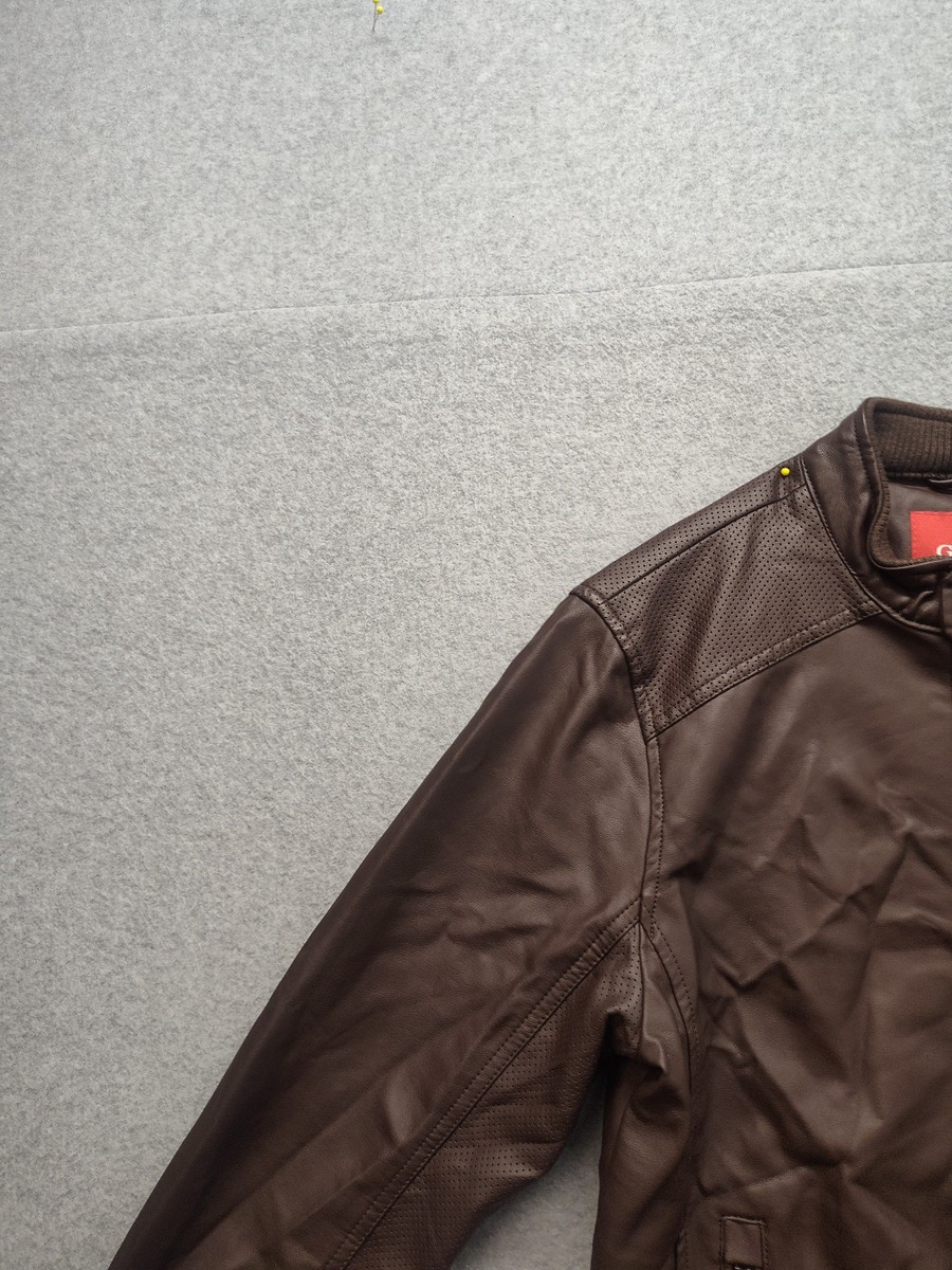 Guess Men Biker Jacket XS Brown Faux Leather Long Sleeve Full Zip