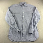 Ermenegildo Zegna Shirt Men 15.5 Blue Plaid Long Sleeve Button Up Preppy READ