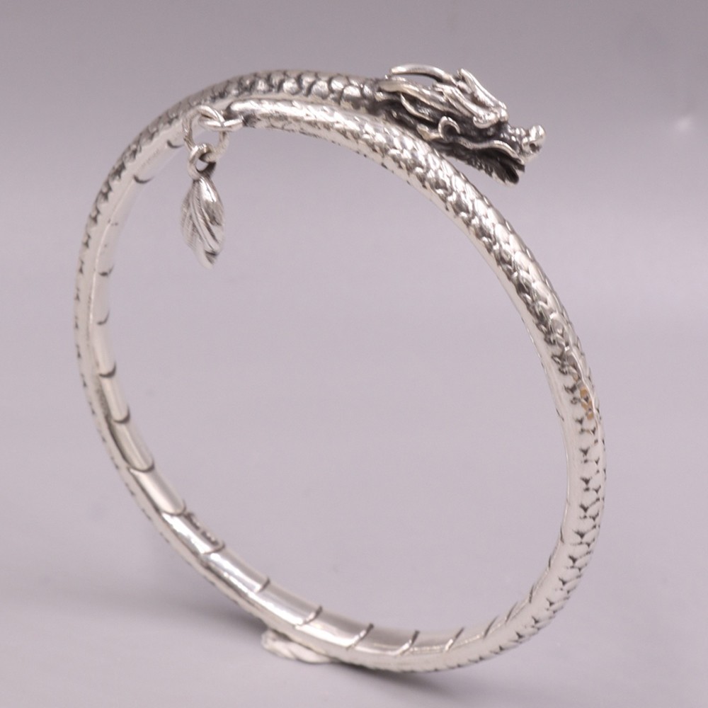 Solid S999 Fine Silver 999 Men Women Dragon Tial Bangle 30g ID:55