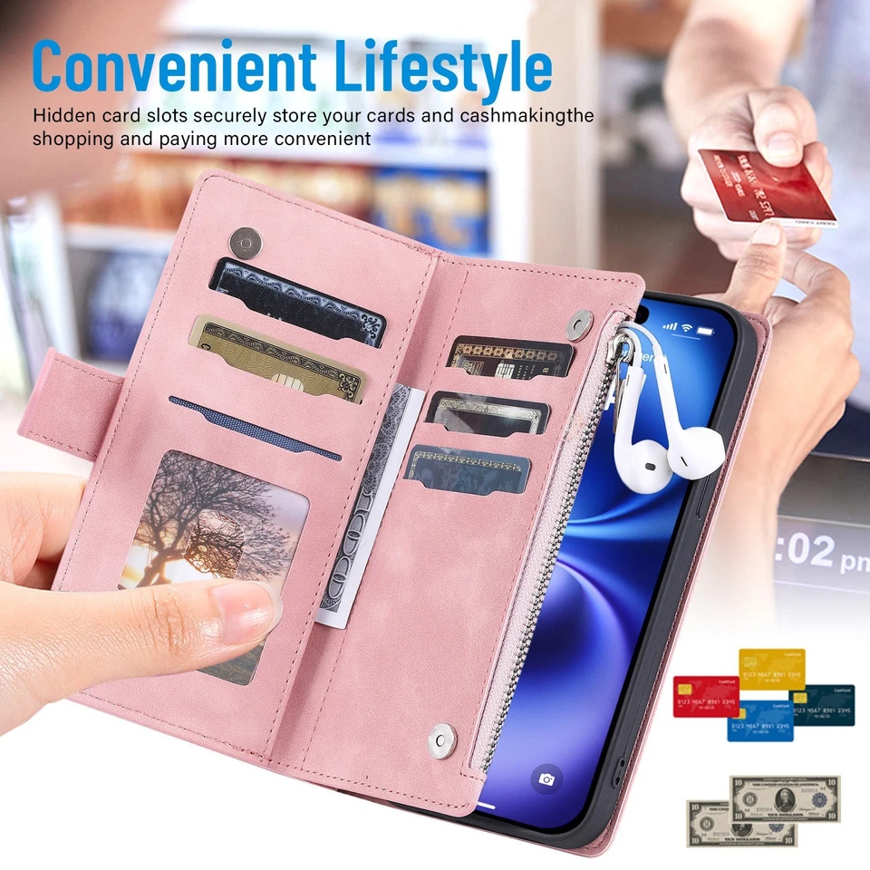 For iPhone 17 Pro 17 Max Air Zipper Leather Card Wallet Flip back Case - Image 4 of 4