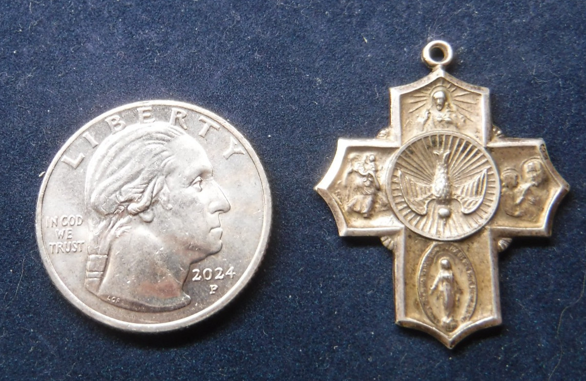 Four Way Medal Vintage Catholic Sterling Silver