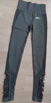 Smilodox Damen Leggings Größe XS in Kaki mit Lochmuster/Cut Outs