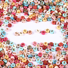 1000pcs 4x7mm Round Letter Beads Colorful Acrylic with Gold Letter Alphabet for