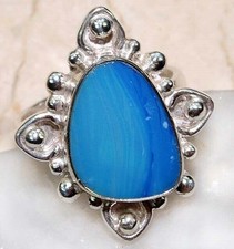 Natural Blue Lace Agate 925 Sterling Silver Ring Jewelry Sz 7.5 B11-7