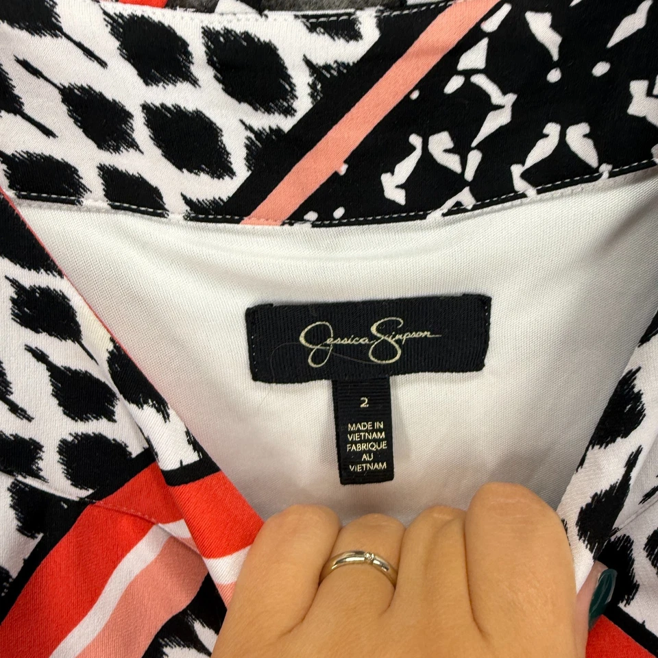 Vestido Jessica Simpson Mujer 2 Negro Cambio Geométrico Midi Forrado Manga Larga Foto 3 de 4