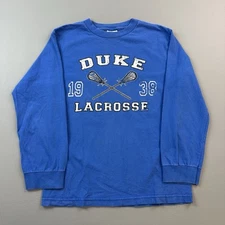 Vintage Duke Blue Devils Shirt Mens Small Blue Long Sleeve Lacrosse Logo Y2K