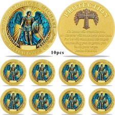 10pcs St Michael Archangel Prayer Coin Shield of Faith Psalm 91:10-11 Verse Coin