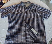 Habit Fishing Shirt Short Sleeve Blue White Plaid Men's Size XL/XG