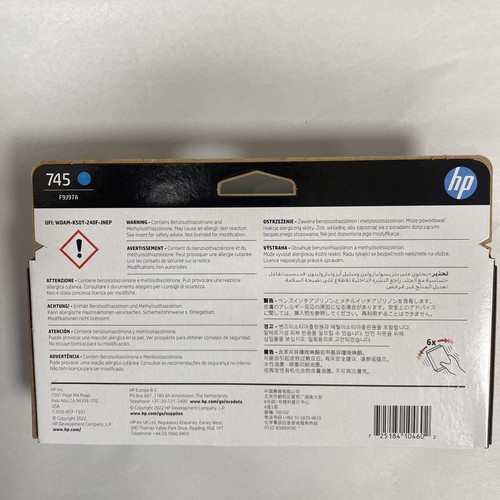 HP 745 Cyan Ink Cartridge F9j97A do DesignJet Z5600 - Zdjęcie 2 z 3